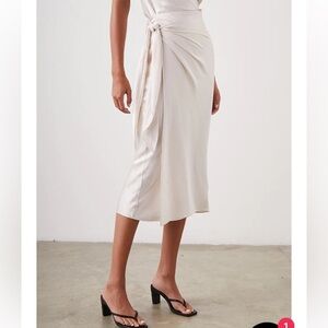 Rails Paige Ivory Satin Midi Wrap Skirt Small Feminine Coquette
